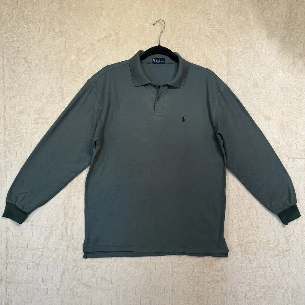 Vintage Polo‎ Ralph Lauren Button Up Long sleeve Shirt Green Sz L